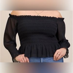 Torrid Crinkle Chiffon Smocked Waist Off-Shoulder Crop Top, Size 1